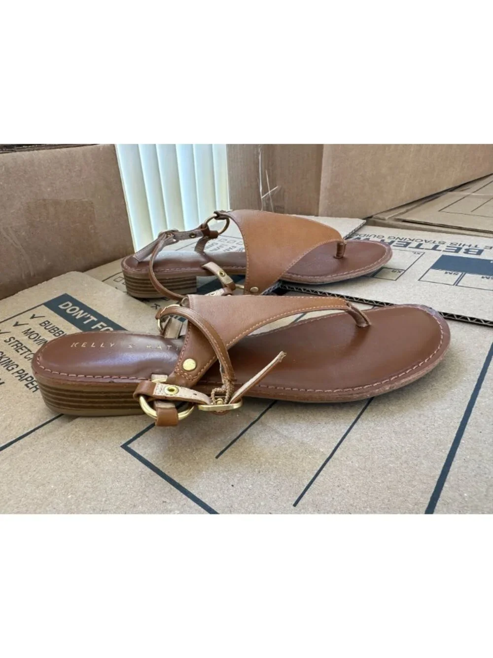 Kelly & Katie Womens Brown Bania Leather Sandals 8 Adjustable Ankle Strap - Picture 2 of 9